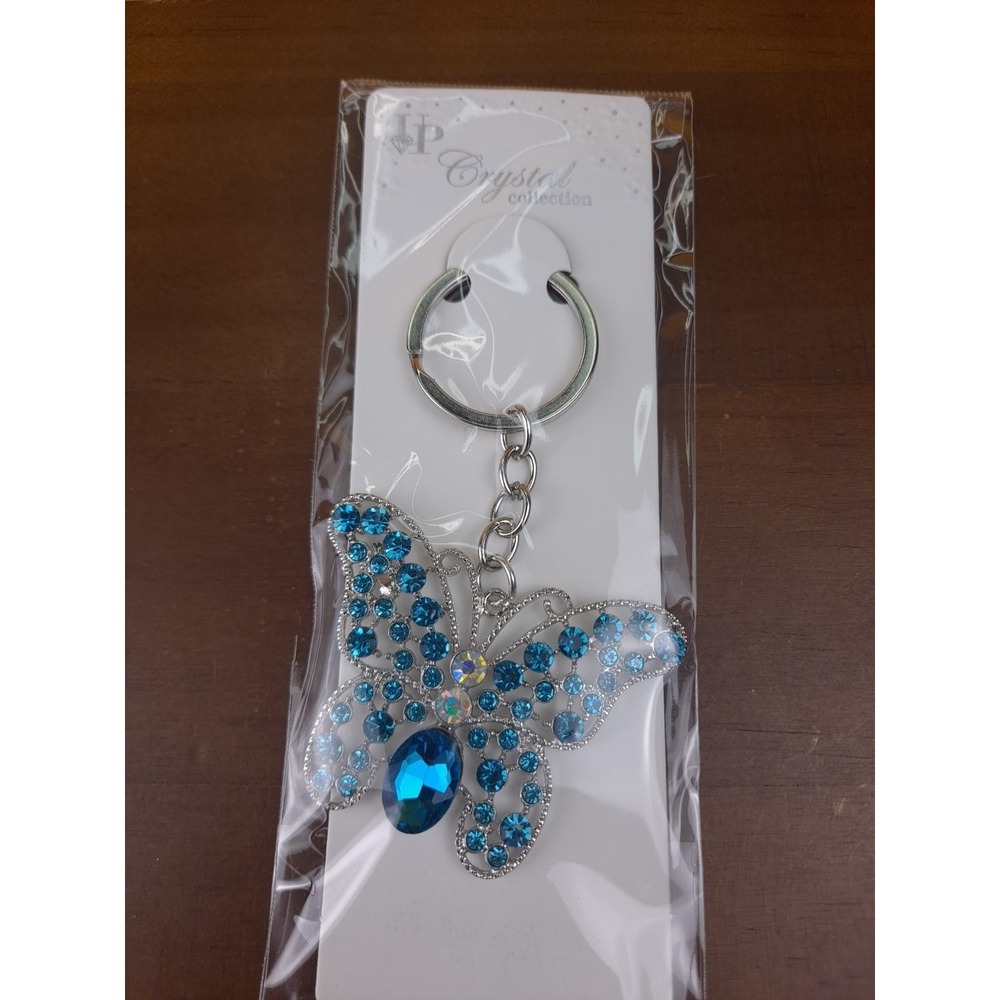 NIP Crystal‎ Collection Blue Crystal Butterfly Silver Tone Keychain Backpack